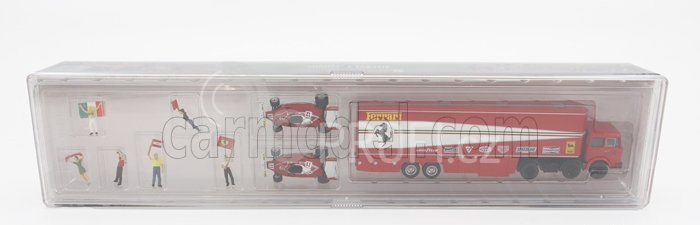Brekina plast Fiat 691 T Truck Car Transporter Assistance Set 1:87, červená