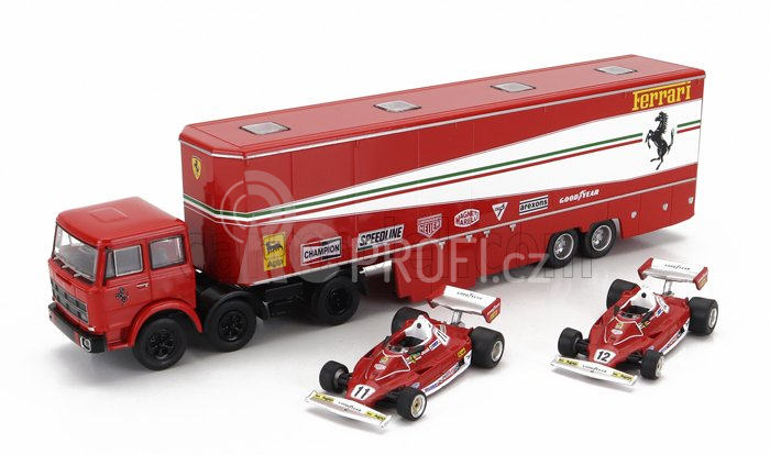 Brekina plast Fiat 691 T Truck Car Transporter Assistance Set 1:87, červená