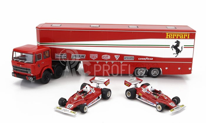 Brekina plast Fiat 691 T Truck Car Transporter Assistance Set 1:87, červená