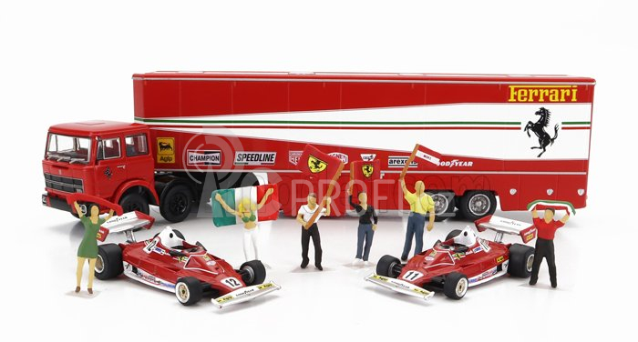 Brekina plast Fiat 691 T Truck Car Transporter Assistance Set 1:87, červená