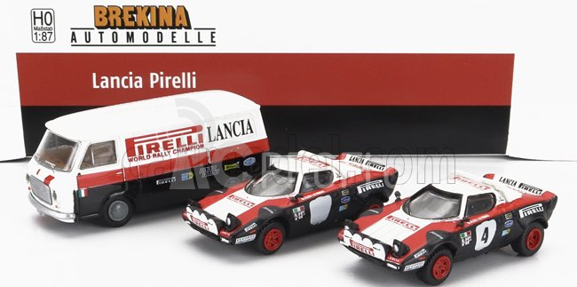 Brekina plast Lancia Set Fiat 238 Van Assistance + 2x Stratos Hf Pirelli (night Version) N 4 N 0 Rally 1978 1:87 Černá Červená Bílá