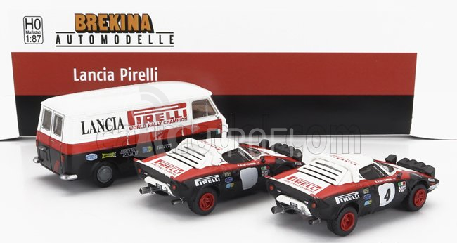 Brekina plast Lancia Set Fiat 238 Van Assistance + 2x Stratos Hf Pirelli (night Version) N 4 N 0 Rally 1978 1:87 Černá Červená Bílá