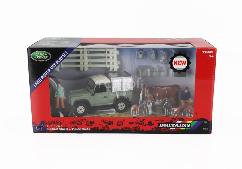 Britains Land rover Land Defender 90 Pick-up Closed With Animals And Figures 1984 1:32 Zelené Stříbro