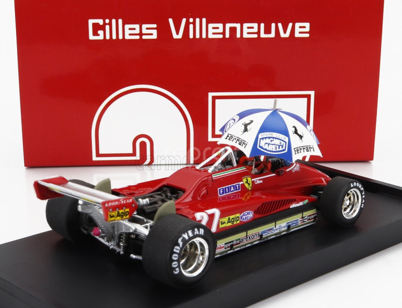 Brumm Ferrari F1  126c2 N 27 Brazilian Gp 1982 Gilles Villeneuve - With Driver Figure And Umbrella 1:43 Red