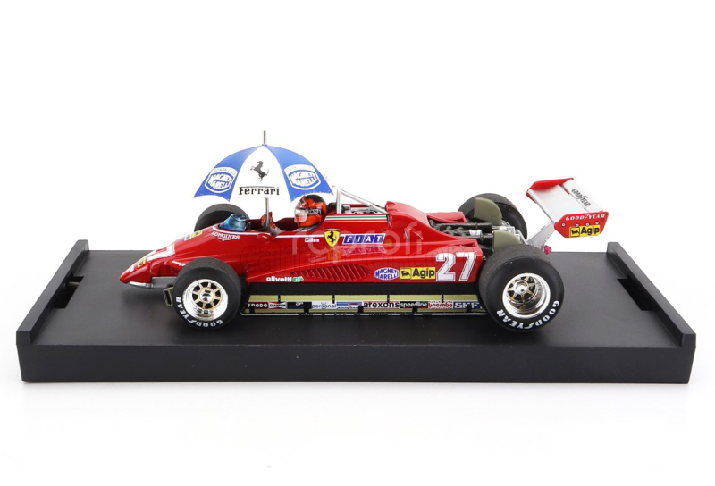 Brumm Ferrari F1  126c2 N 27 Brazilian Gp 1982 Gilles Villeneuve - With Driver Figure And Umbrella 1:43 Red