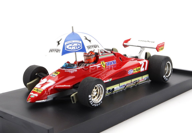 Brumm Ferrari F1  126c2 N 27 Brazilian Gp 1982 Gilles Villeneuve - With Driver Figure And Umbrella 1:43 Red