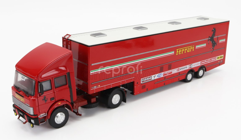 Brumm Iveco fiat Fiat Iveco 190 Truck Car Transporter Monaco Gp 1984 With 2x F1 Ferrari 126ck Turbo N 27 Michele Alboreto - N 28 Rene Arnoux + Figures And Accessories 1:43 Red
