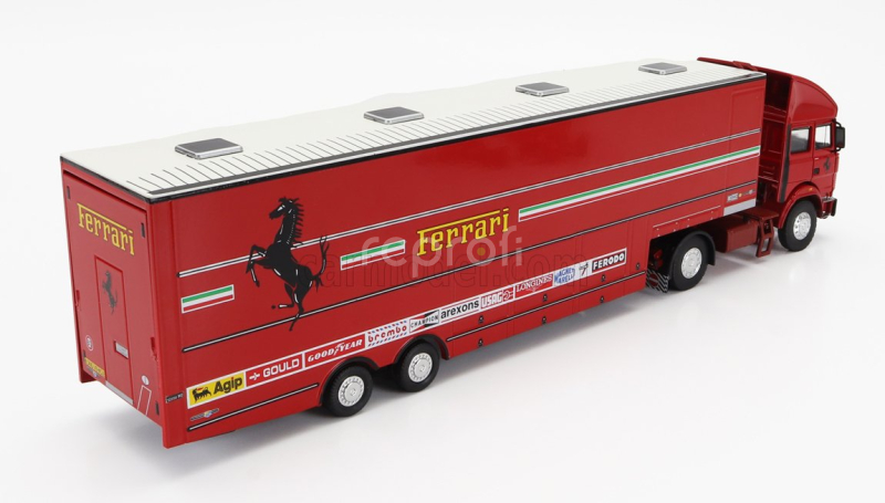 Brumm Iveco fiat Fiat Iveco 190 Truck Car Transporter Monaco Gp 1984 With 2x F1 Ferrari 126ck Turbo N 27 Michele Alboreto - N 28 Rene Arnoux + Figures And Accessories 1:43 Red