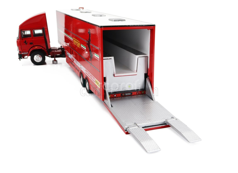 Brumm Iveco fiat Fiat Iveco 190 Truck Car Transporter Monaco Gp 1984 With 2x F1 Ferrari 126ck Turbo N 27 Michele Alboreto - N 28 Rene Arnoux + Figures And Accessories 1:43 Red