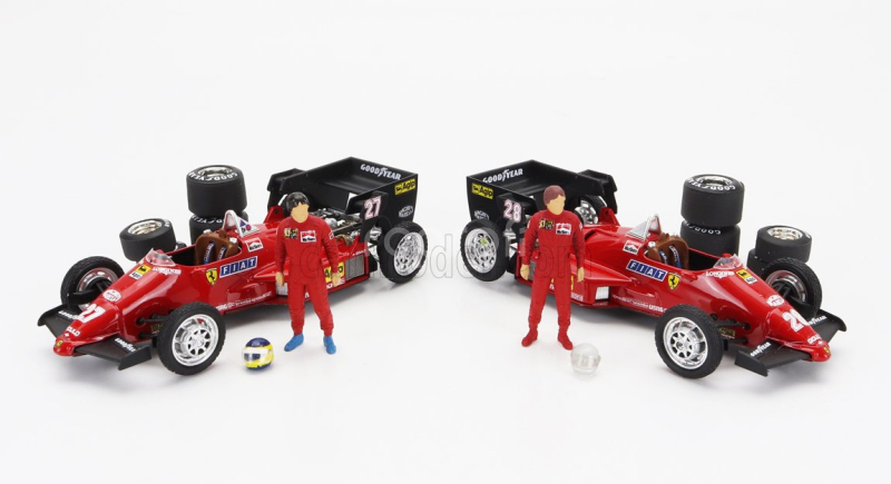 Brumm Iveco fiat Fiat Iveco 190 Truck Car Transporter Monaco Gp 1984 With 2x F1 Ferrari 126ck Turbo N 27 Michele Alboreto - N 28 Rene Arnoux + Figures And Accessories 1:43 Red