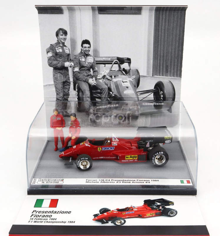 Brumm prom Ferrari F1 126c4 N 0 Presentazione Fiorano Season 1984 With Michele Alboreto And Rene Arnoux Driver Figures 1:43 Červená Černá