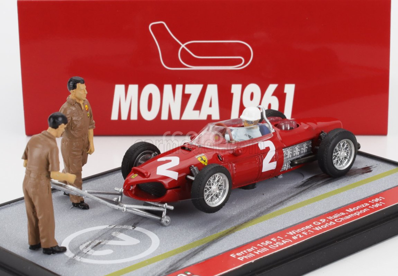 Brumm prom Ferrari F1  Diorama 156 N 2 World Champion Winner Italy Monza Gp With Figures 1961 Phil Hill 1:43 Red