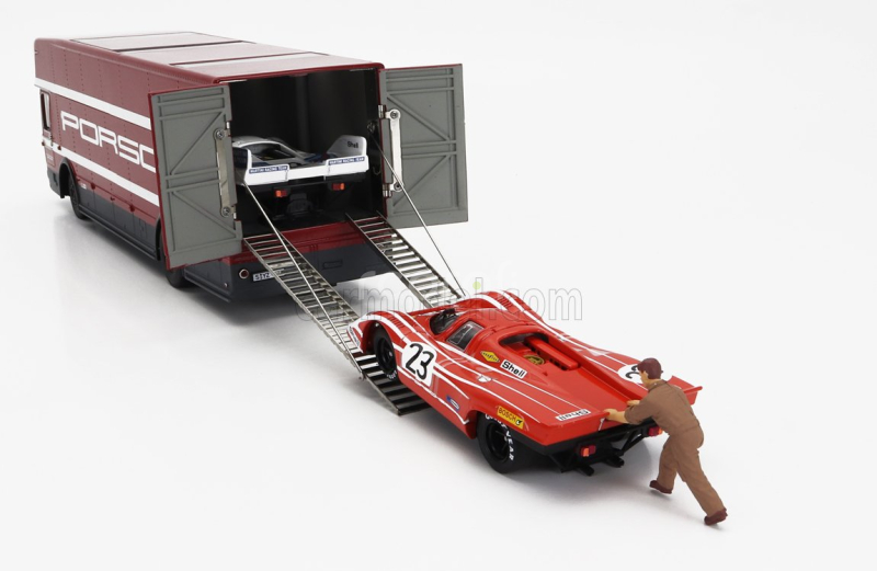 Brumm prom Mercedes benz Set 3x O317 Truck Car Renntransporter 1968 + Porsche 917k 4.9l Team Martini Racing N 22 Winner 24h Le Mans 1971 Helmut Marko - Gijs Van Lennep + Team Salzburg N 23 Winner 24h Le Mans 1970 Hans Herrmann - Richard Attwood + Figures And Accessories 1:43 Červená Šedá Bílá