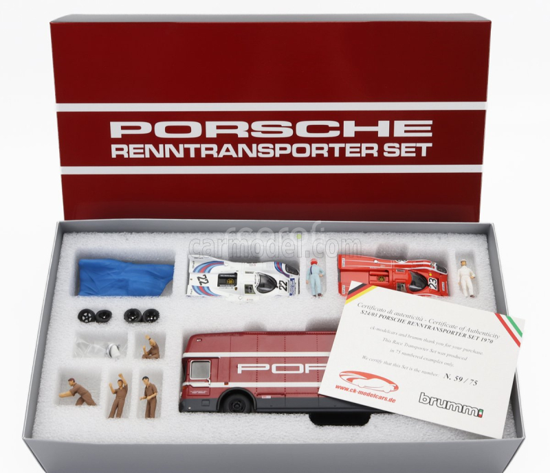 Brumm prom Mercedes benz Set 3x O317 Truck Car Renntransporter 1968 + Porsche 917k 4.9l Team Martini Racing N 22 Winner 24h Le Mans 1971 Helmut Marko - Gijs Van Lennep + Team Salzburg N 23 Winner 24h Le Mans 1970 Hans Herrmann - Richard Attwood + Figures And Accessories 1:43 Červená Šedá Bílá