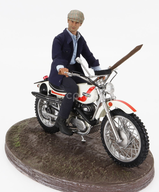 Clc-models Ossa 250 Ae73 Enduro 1973 With Terence Hill Small Action Figure - From Movie - Altrimenti Ci Arrabbiamo - Tv Series - Motorcycle 1:12 Bílá