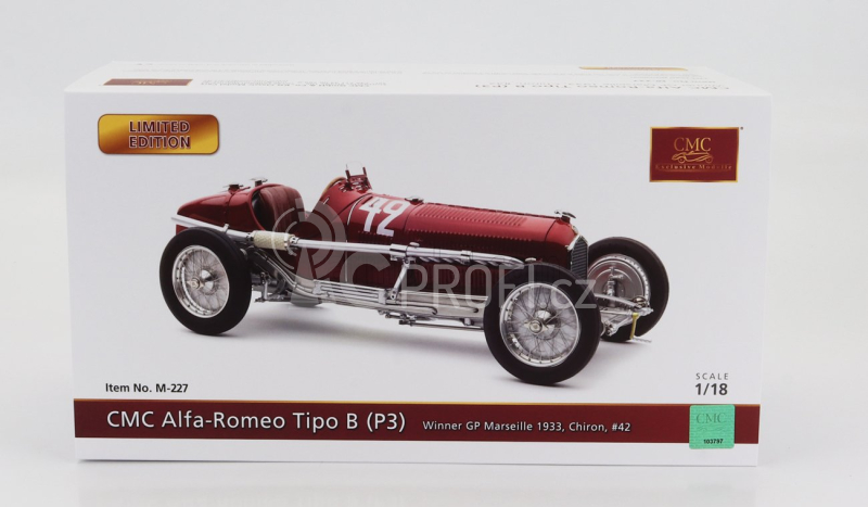 Cmc Alfa romeo F1  P3 N 42 Winner Marseille Gp 1933 Chiron 1:18 Red