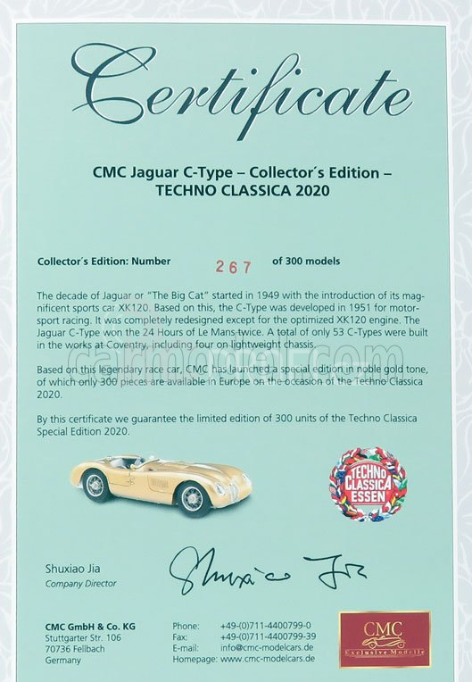 Cmc Jaguar C-type Spider 1952 - Techno Classica 2020 1:18 Gold