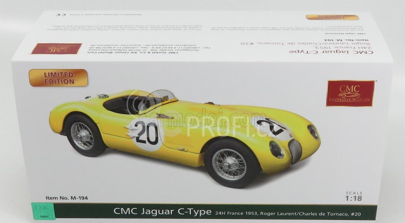 Cmc Jaguar C-type Spider 3.4l Team Ecurie Francorchamps N 20 1:18, žlutá