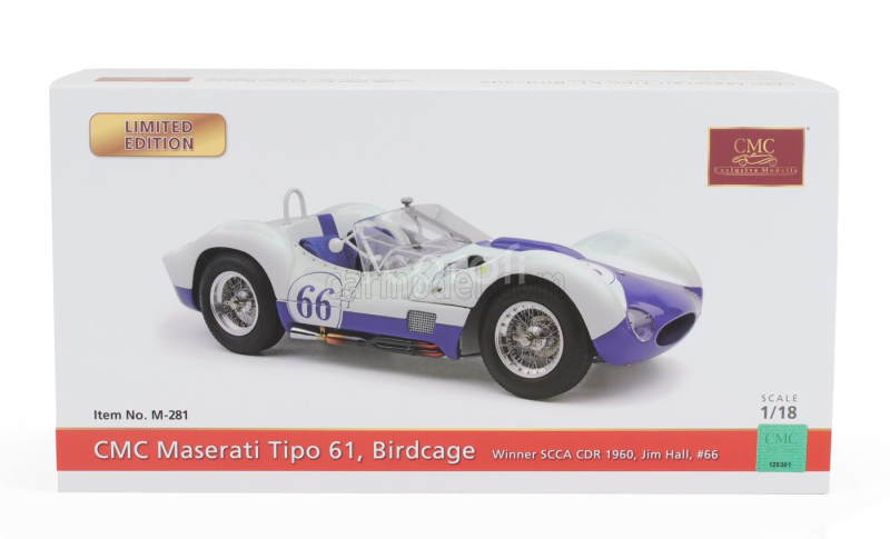Cmc Maserati Tipo 61 2.9l S4 Spider Birdcage N 66 Winner Castle Rock Colorado Scca 1960 Jim Hall 1:18 Bílá Modrá