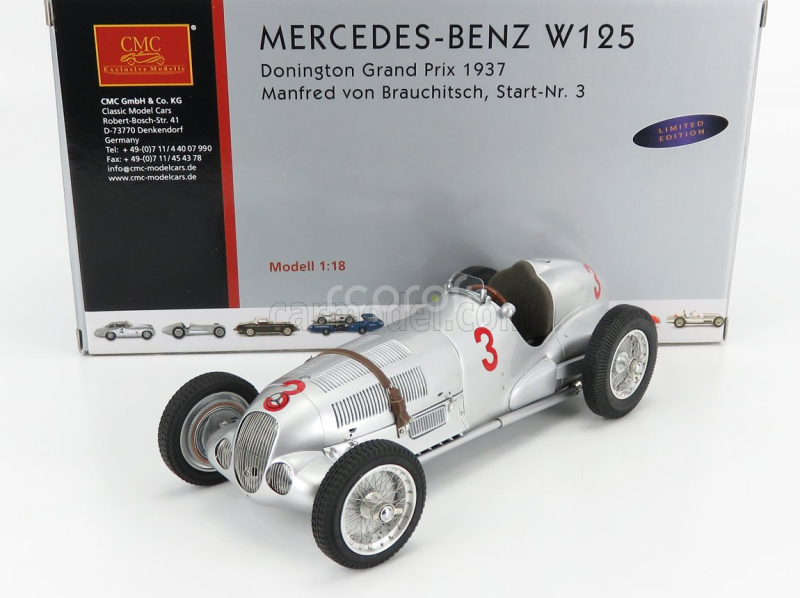 Cmc Mercedes benz F1  W125 N 3 Gp Donington 1937 M.von Brauchitsch 1:18 Silver