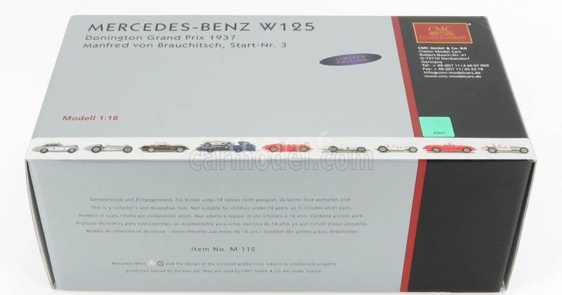Cmc Mercedes benz F1  W125 N 3 Gp Donington 1937 M.von Brauchitsch 1:18 Silver