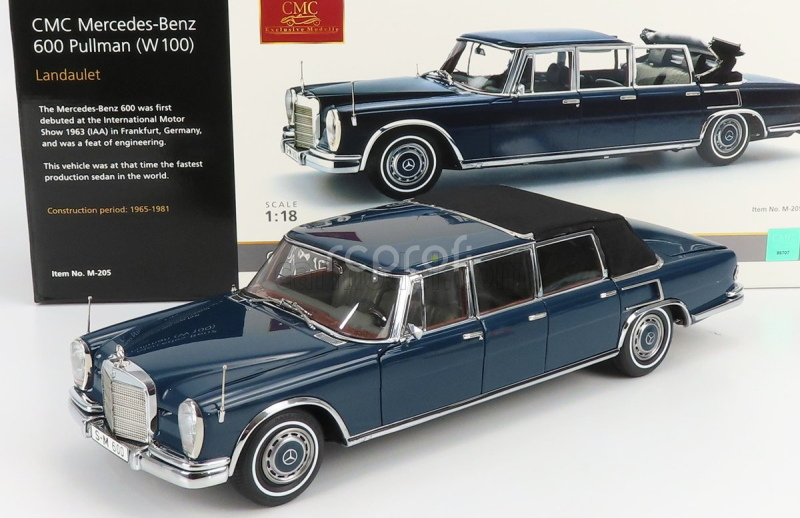 Cmc Mercedes benz S-class 600 Pullman (w100) Landaulet Soft-top Semiconvertible 1969 1:18 Blue