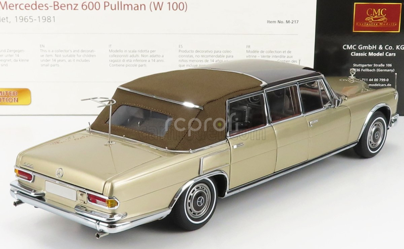 Cmc Mercedes benz S-class 600 Pullman (w100) Landaulet Soft-top Semiconvertible 1972 1:18 Gold Met