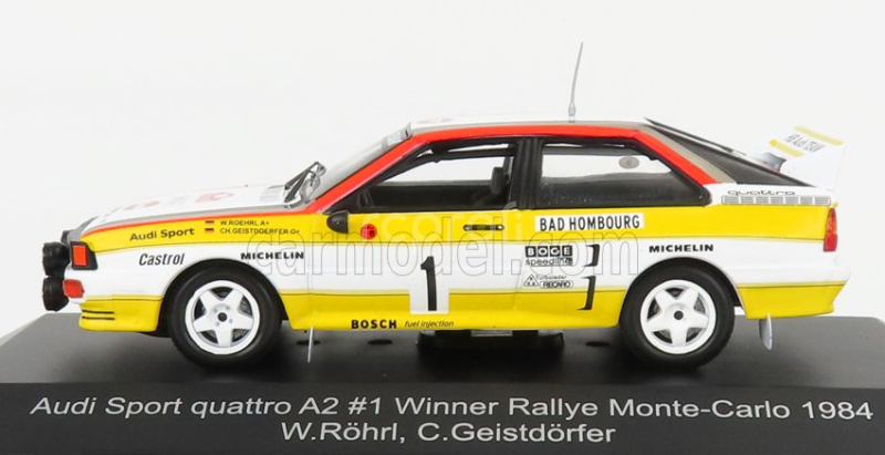 Cmr Audi Sport Quattro A2 Team Audi Sport (night Version) N 1 Winner Rally Montecarlo 1984 Walter Rohrl - Christian Geistdorfer 1:43 Bílá Žlutá