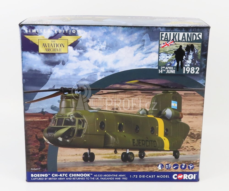 Corgi Boeing Ch-47 Chinook Helicopter Ae-520 Argentine Army 1:72, zelená