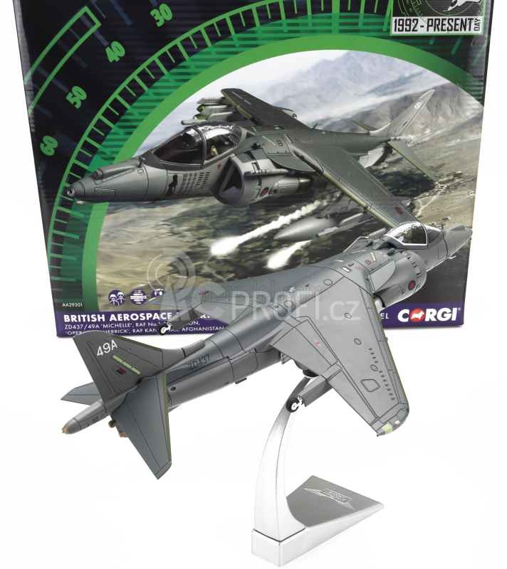Corgi British aerospace Bae Harrier Gr7 Military Airplane 1975 1:48 Vojenská Šedá