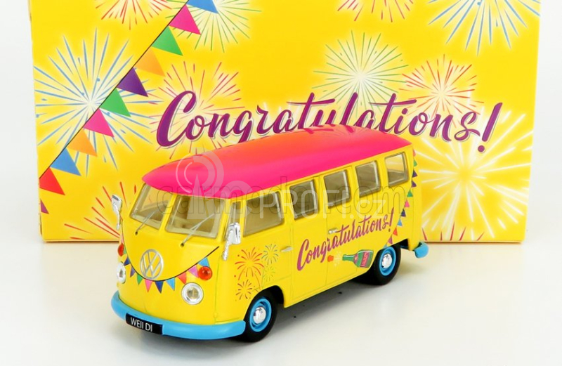 Corgi Volkswagen T1 Minibus Congratulations 1961 1:43 Žlutá Fucsia