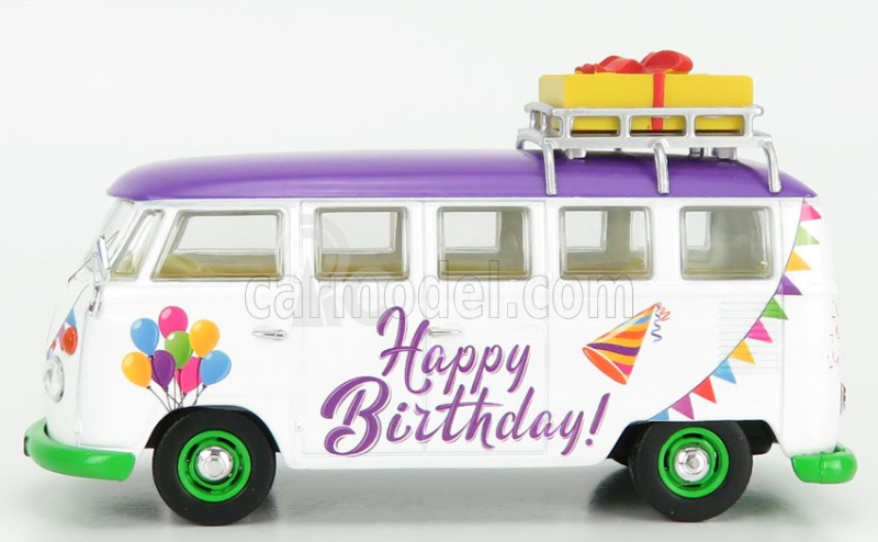 Corgi Volkswagen T1 Minibus Happy Birthday 1961 1:43 Bílá Fialová