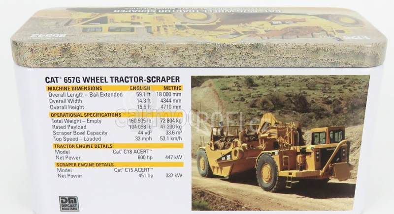 Dm-models Caterpillar Cat657g Ruspa Gommata - Wheel Tractor Scraper 1:125 Žlutá Černá