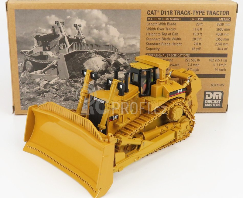 Dm-models Caterpillar Catd11r Dozer Ruspa Cingolata - Scraper Type Tractor 1:50 Žlutá Černá