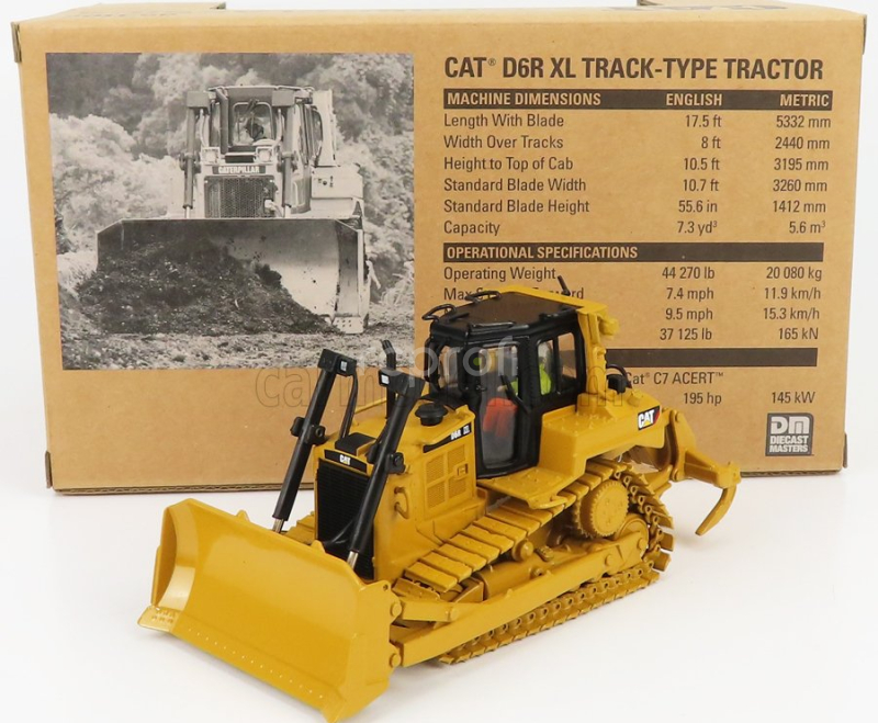 Dm-models Caterpillar Catd6r Xl Track Dozer Ruspa Cingolata - Scraper Type Tractor 1:50 Žlutá Černá