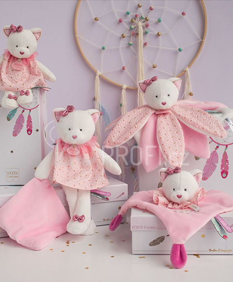 Doudou Dárková - plyšový usínáček růžová kočka 20 cm