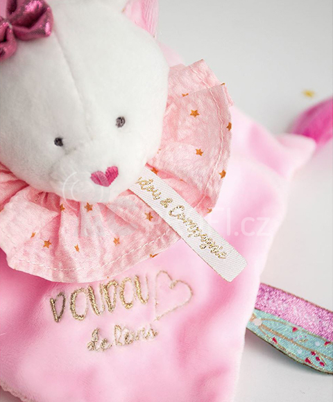 Doudou Dárková - plyšový usínáček růžová kočka 20 cm