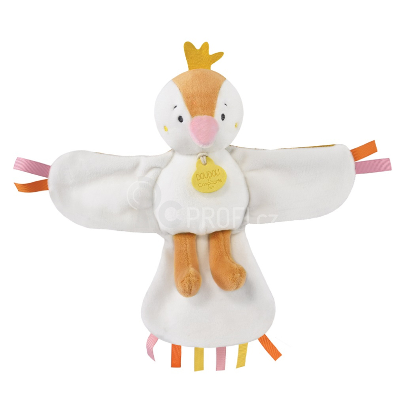 Doudou Dárková sada - hudební plyšová hračka ptáček žlutý 23 cm