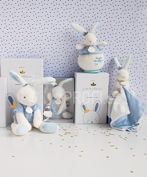 Doudou Dárková sada - králíček námořník s muchláčkem 10 cm