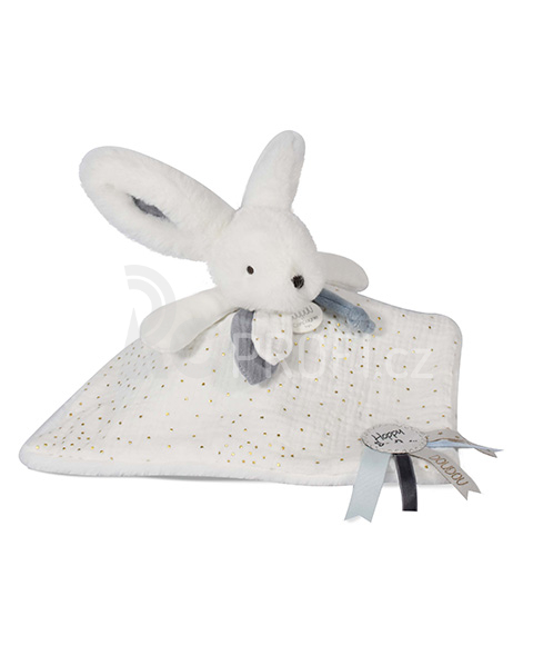 Doudou Dárková sada modrá - králíček s čtvercovou dečkou 25 cm