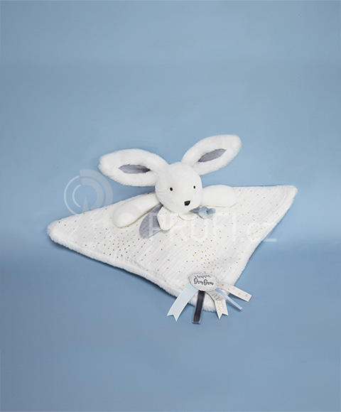 Doudou Dárková sada modrá - králíček s čtvercovou dečkou 25 cm