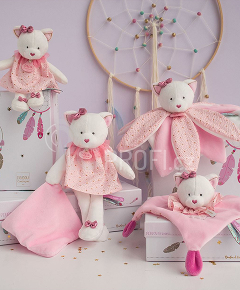 Doudou Dárková sada - plyšová hračka kočka s dečkou 26 cm