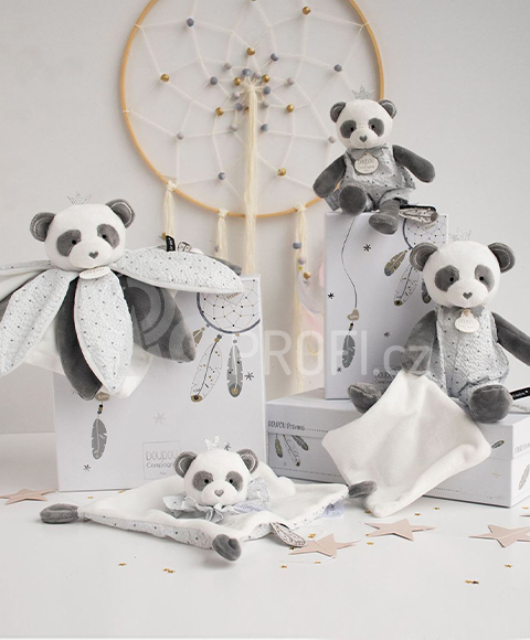 Doudou Dárková sada - plyšová hračka panda s dečkou 20 cm