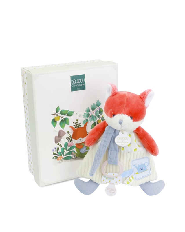 Doudou Dárková sada Plyšová liška Romarin s úchytem na dudlík 19 cm