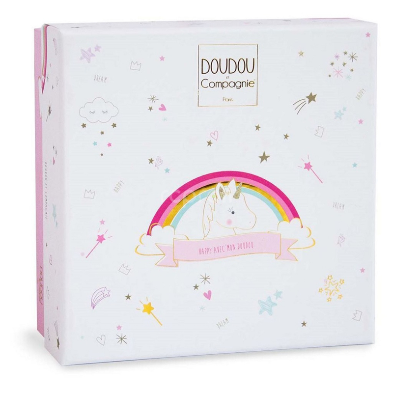 Doudou Dárková sada - plyšový muchláček jednorožec růžový 20 cm