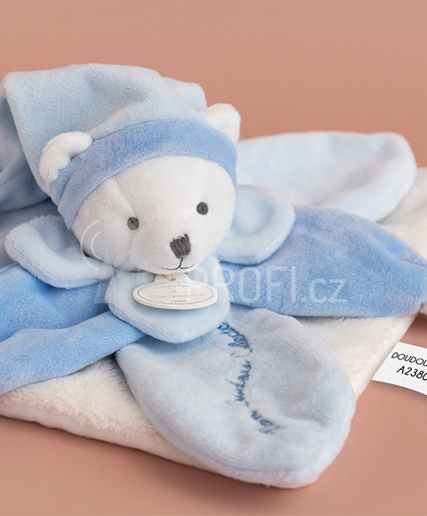 Doudou Dárková sada - plyšový usínáček modrý medvídek 24 cm