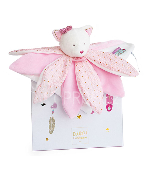 Doudou Dárková sada - plyšový usínáček růžová kočka 26 cm