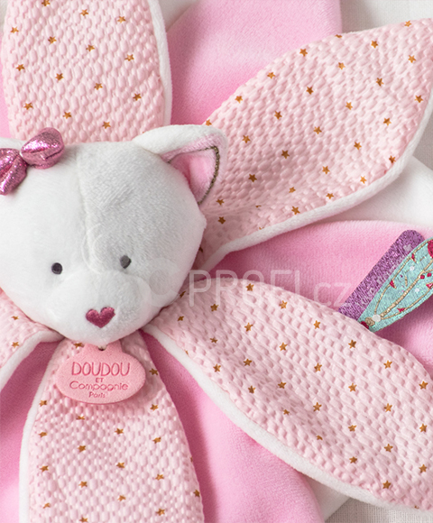 Doudou Dárková sada - plyšový usínáček růžová kočka 26 cm