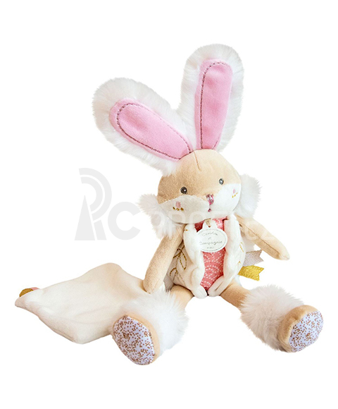 Doudou Dárková sada - plyšový zajíček s dečkou 31 cm růžový