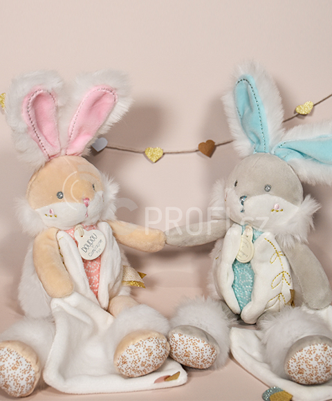 Doudou Dárková sada - plyšový zajíček s dečkou 31 cm růžový